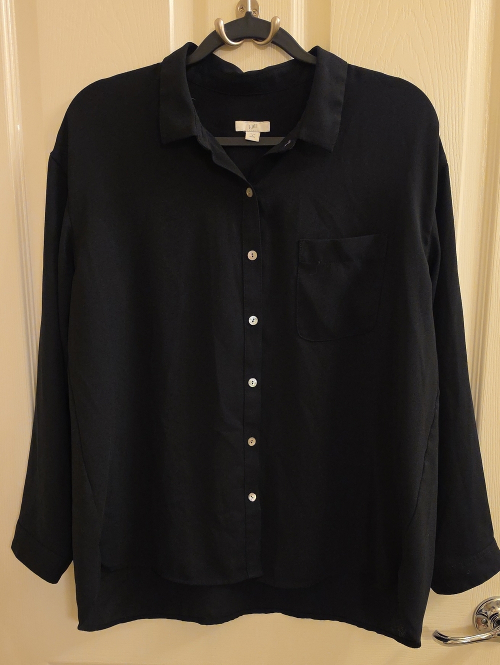 J. Jill Black Button Front Tunic Blouse Top Petite LP